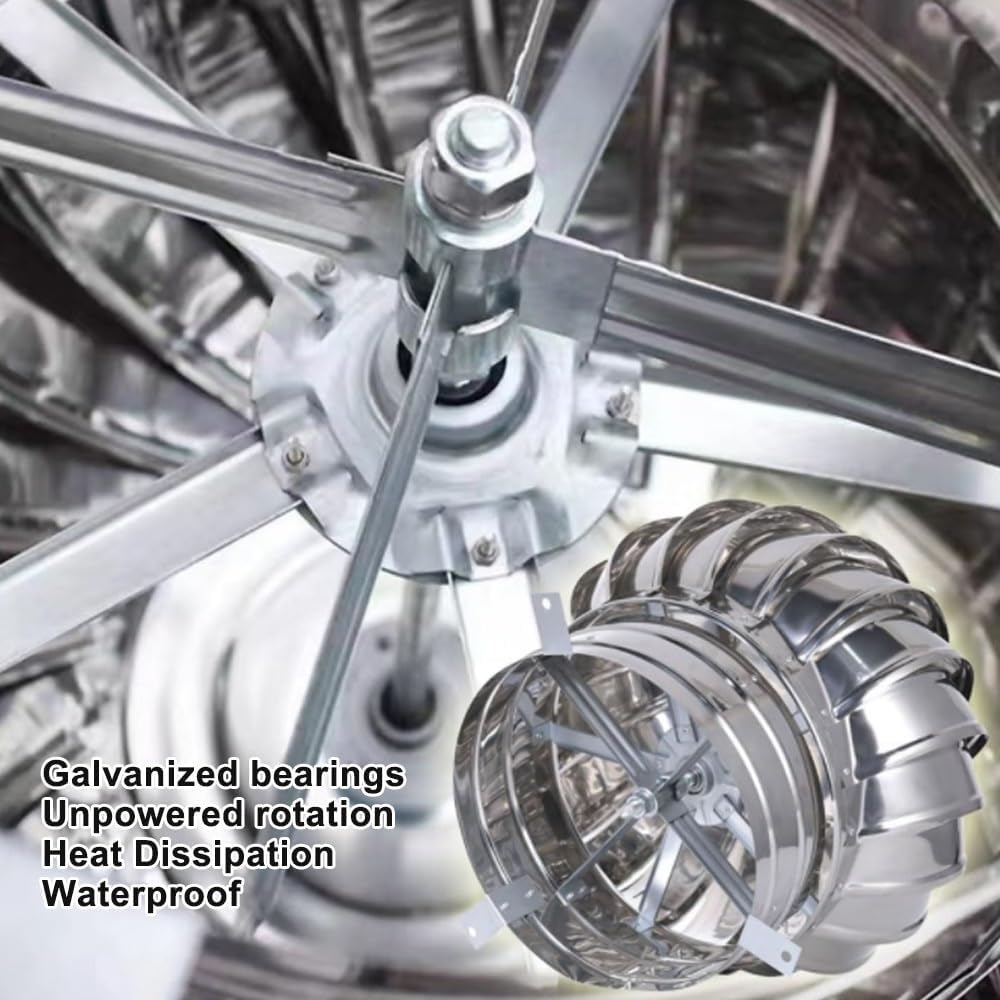 3" 4" 6" 8" Rotating Roofing Wind Turbine Stainless Steel Non Power Roof Ventilator Dryer Exhaust Hood Leak Proof Roof Flue Vent(200mm/8in)