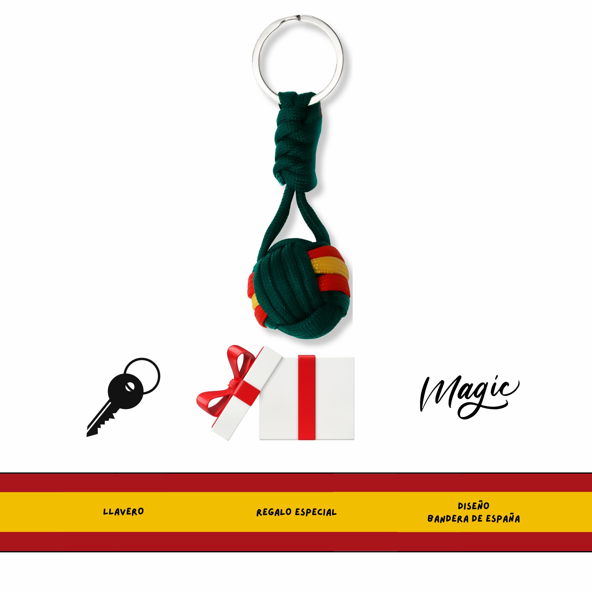 Llavero bola de cuerda bandera España, Llavero patriótico, 1 Unidad, Verde - imagen 5