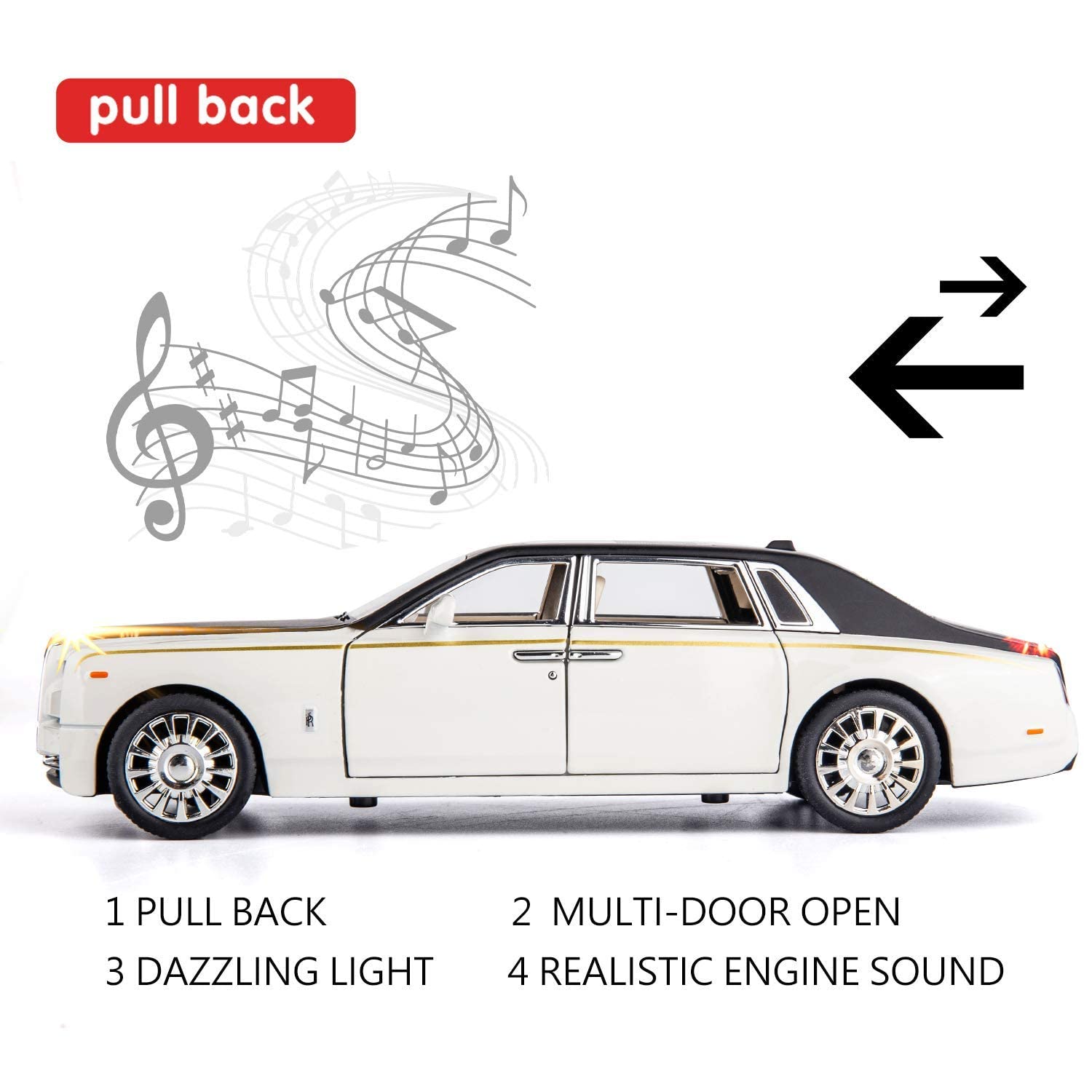 VARIYA ENTERPRISE® 1/24 Big Rolls Royce Toy Car Metal Pull Back Diecast Car with Openable Door and Sound Light, Gifts Toys for Kids【 RED 】 4
