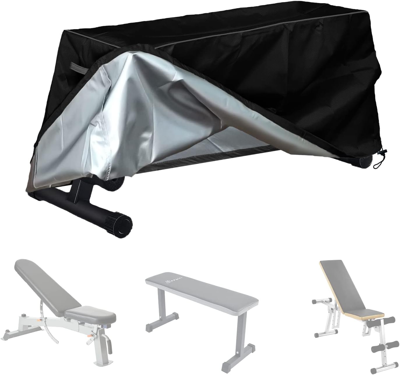 MBOOM Weight Bench Cover, Bottom Drawstring, 600D Oxford Waterproof Heavy Duty Adjustable Exercise Workout Bench Cover for Indoor and Outdoor Fitness Equipment