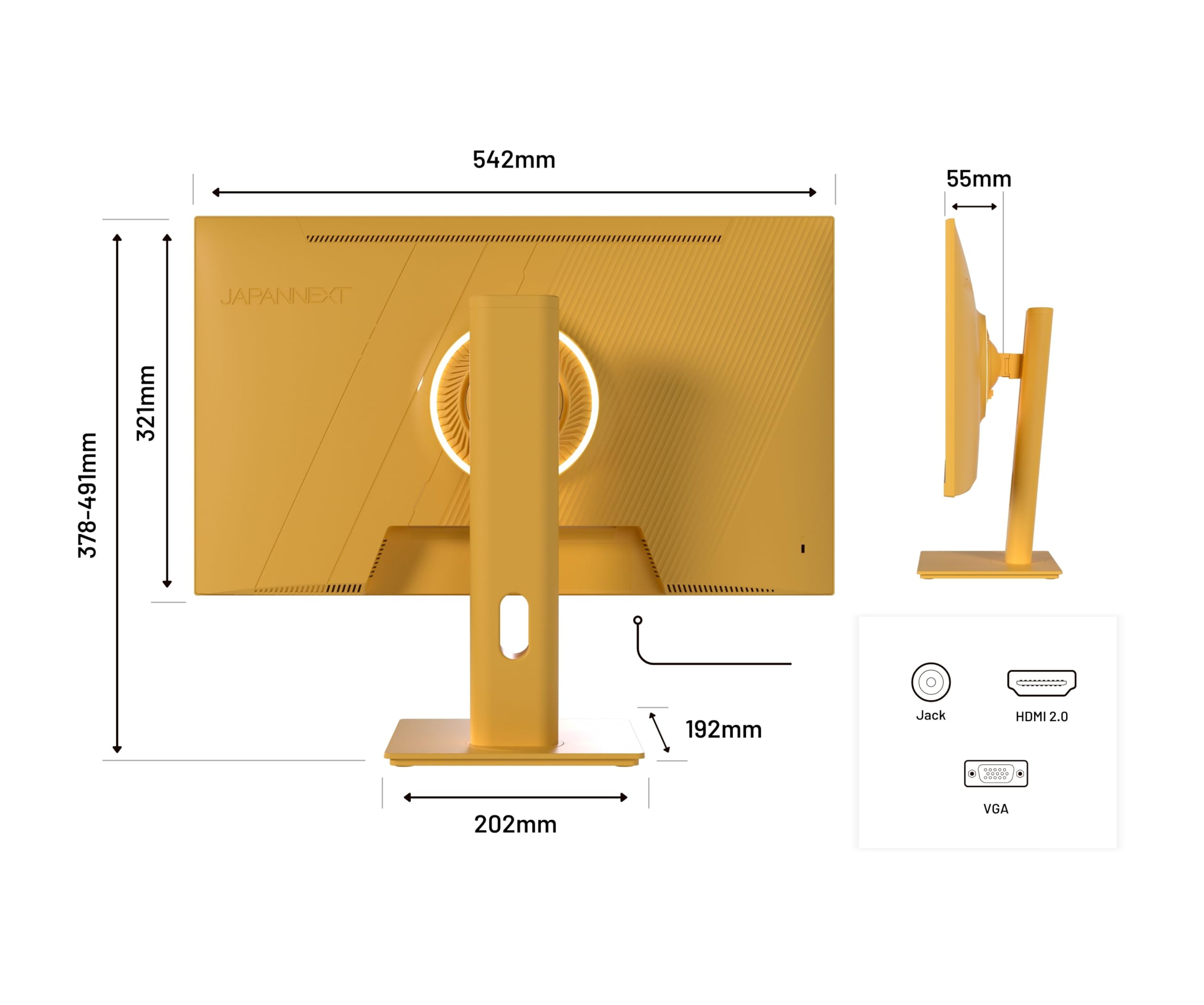 JapanNext Monitor Gaming 23,8" IPS 120Hz 0.5ms Giallo Pastello | Full HD (1920x1080) | Altezza/inclinazione regolabili (HSP) Altoparlanti integrati G-Sync/FreeSync | JN-IPS238G120F-HSP-YE