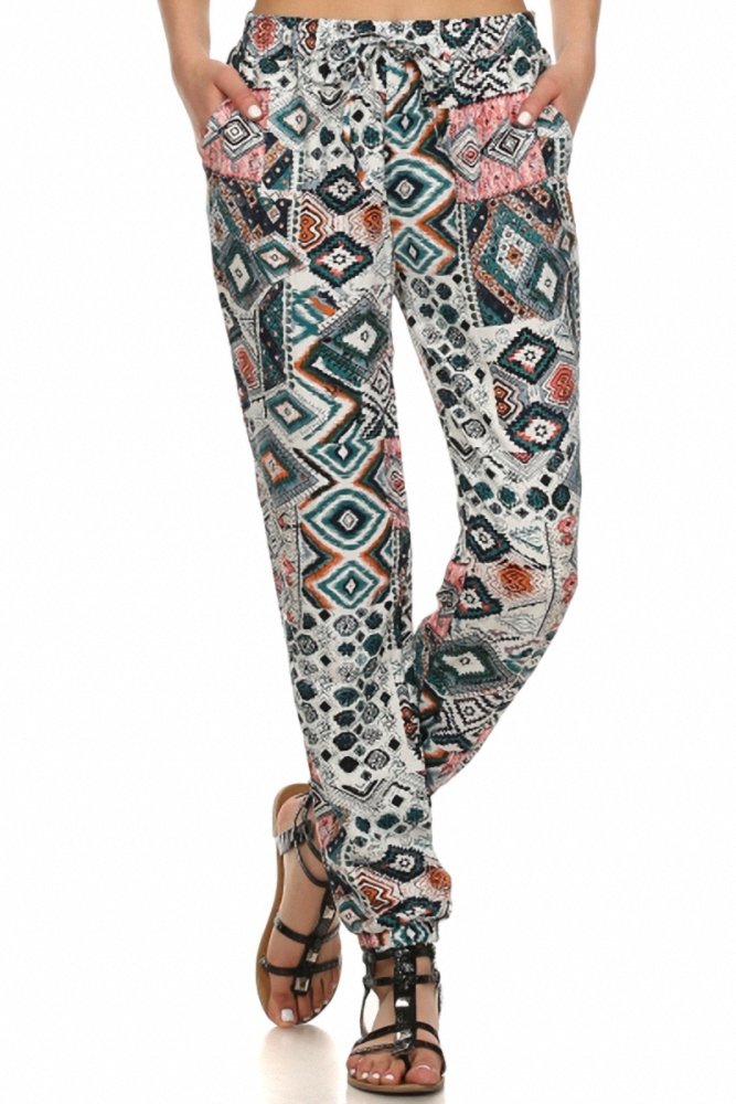 Sassy Apparel Womens Aztec Geometric Pattern Printed Jogger Pants with Pockets