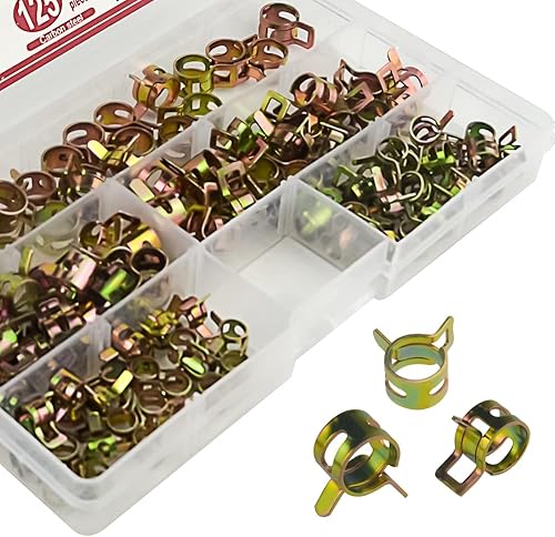 Miniatura 4 de XINGYHENG 125 piezas de manguera de línea de combustible de 5 tipos de abrazadera de resorte chapado en zinc de baja presión, abrazadera de manguera