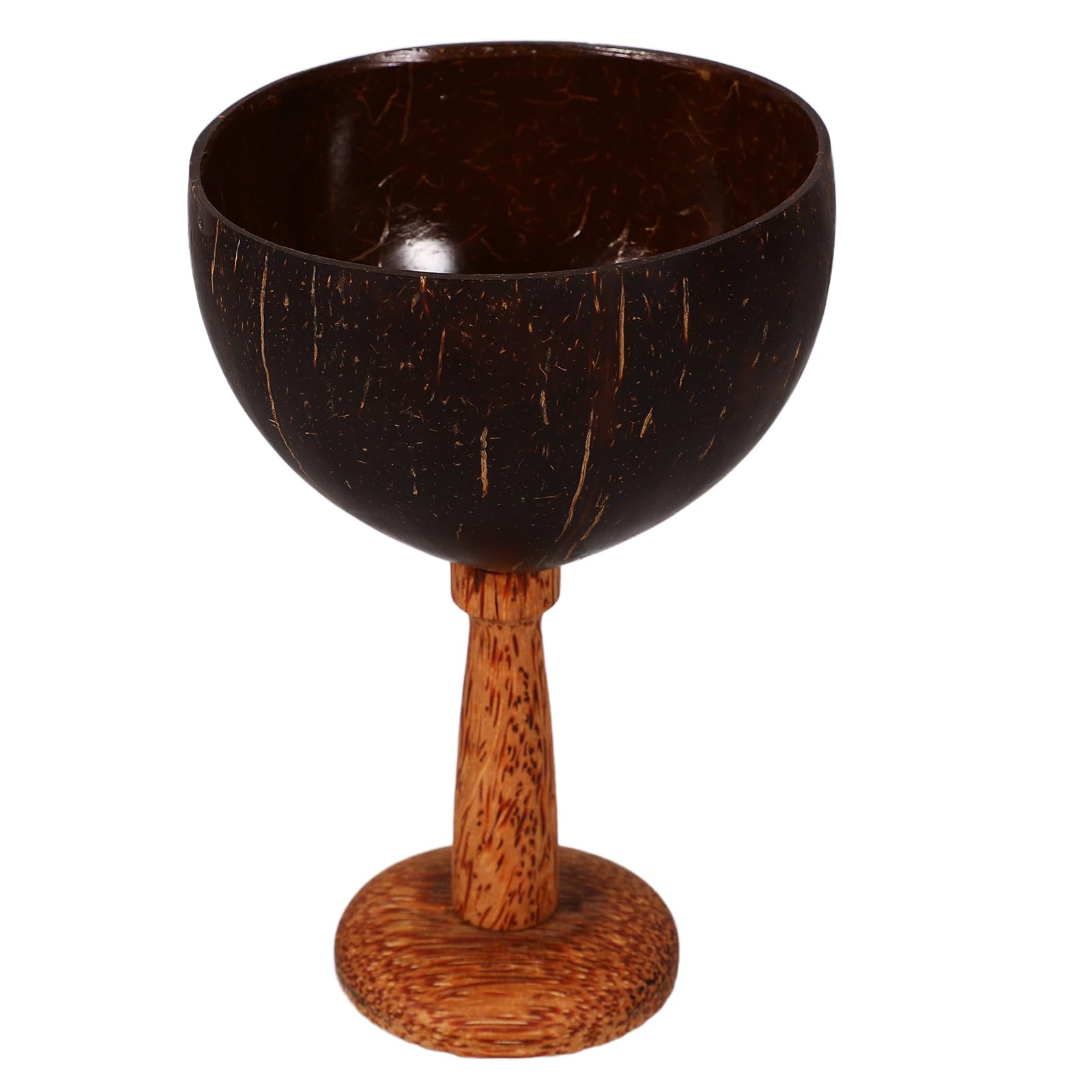 Cabilock Coconut Cups on Wooden Base Natural Coconut Shell Drinking Cup Wine Goblet Novelty Cocktail Glasses Beverage Juice Cup Hawaiian Theme Luau Party Cups 250ml