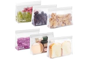6 Pack Quart Dishwasher Safe Reusable Silicone Freezer Sandwich Baggies