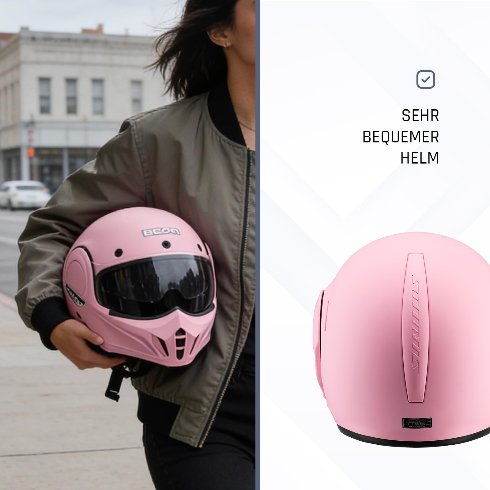 BEON Stratos Motorradhelm - Systemhelm Klapphelme mit Visier und Sonnenblende - Rollerhelm Sonnenblende - Motorrad Helm Damen & Herren - Integralhelm 180° Klappbar - Anti-Kratz-Visier - S