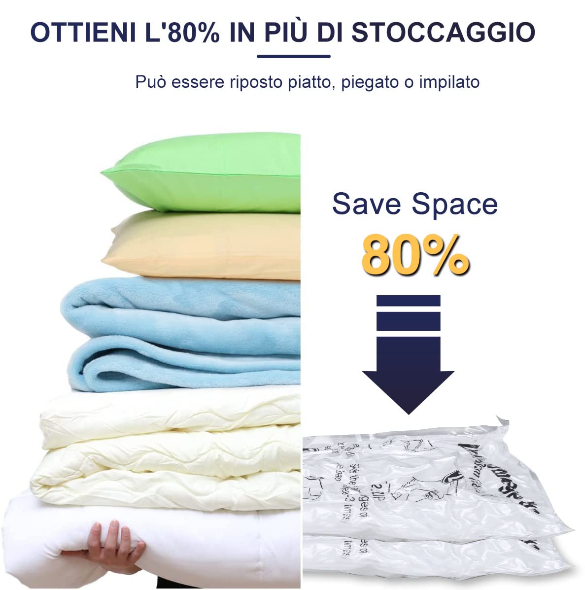 Sacchi Sottovuoto Piumoni Confezione da 6 80x60cm Buste Sottovuoto Vestiti Riutilizzabile Sacco Sottovuoto Sacchetti Salvaspazio Sottovuoto Adatto a Tutti i Comuni Aspirapolvere