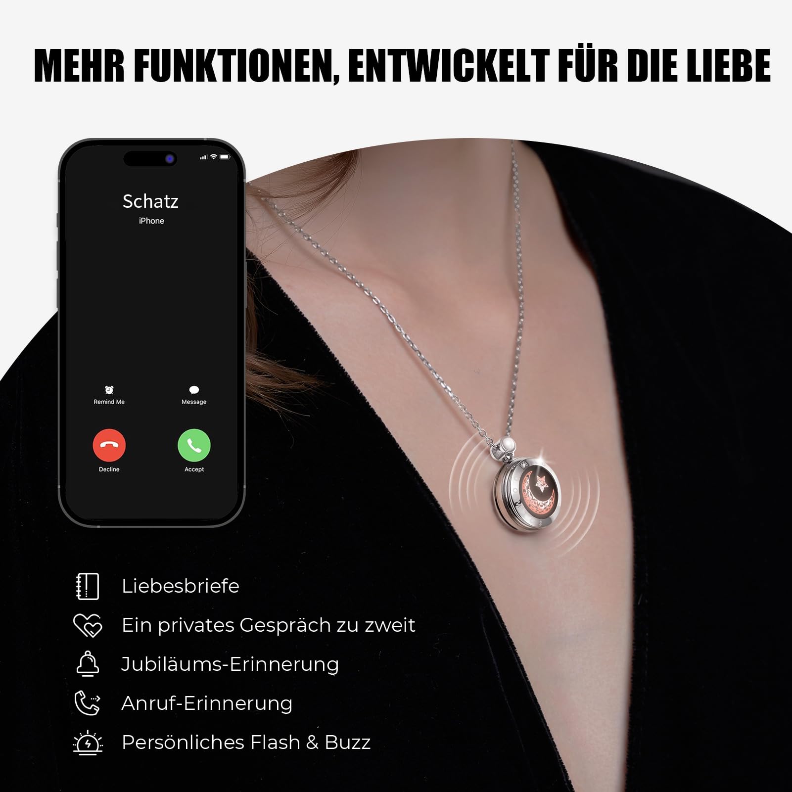 TOTWOO Collana per Coppia - Girocollo Lunga in Acciaio Inossidabile, Tattili Vibranti, Impermeabile e Regolabile - Regalo per l'Anniversario, Ideale per Donna e Uomo