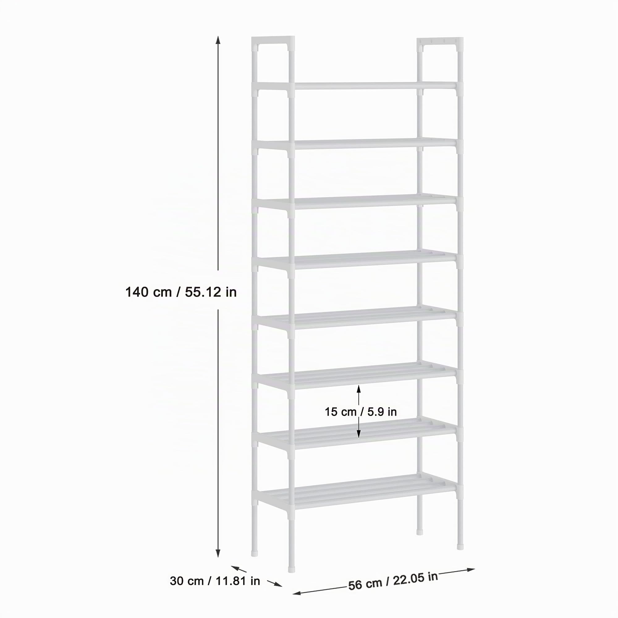 S-526 Zapatero de 8 Niveles con Diseño Extra Grueso, Organizador de Zapatos para 24 Pares, 56 x 30 x 140 cm para Pasillo, Dormitorio (Blanco)