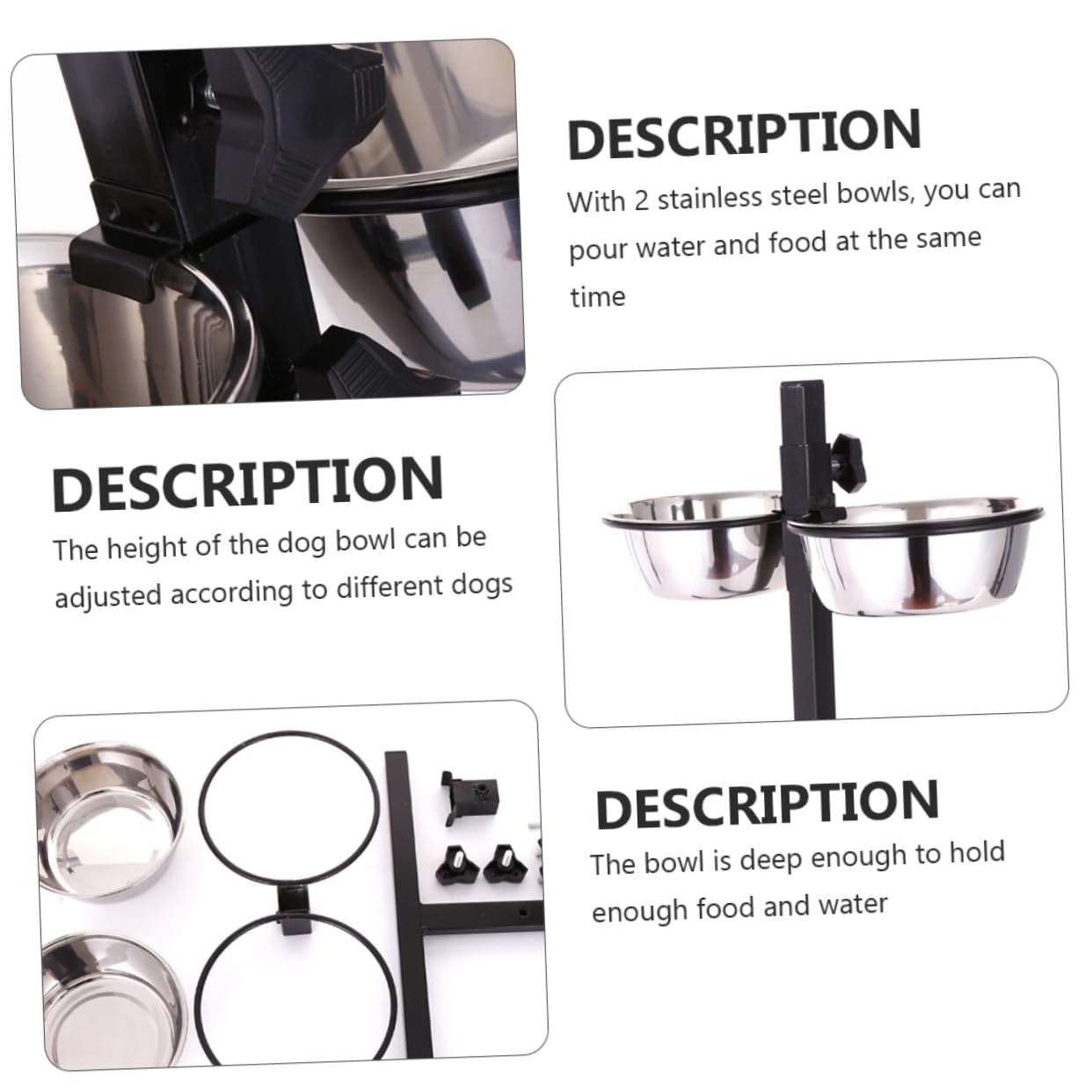 Set de Comedero y Bebedero para Perros de Acero Inoxidable Diseño Elevable Plegable y Dos Cuencos Extraíbles para Mascotas en Interior