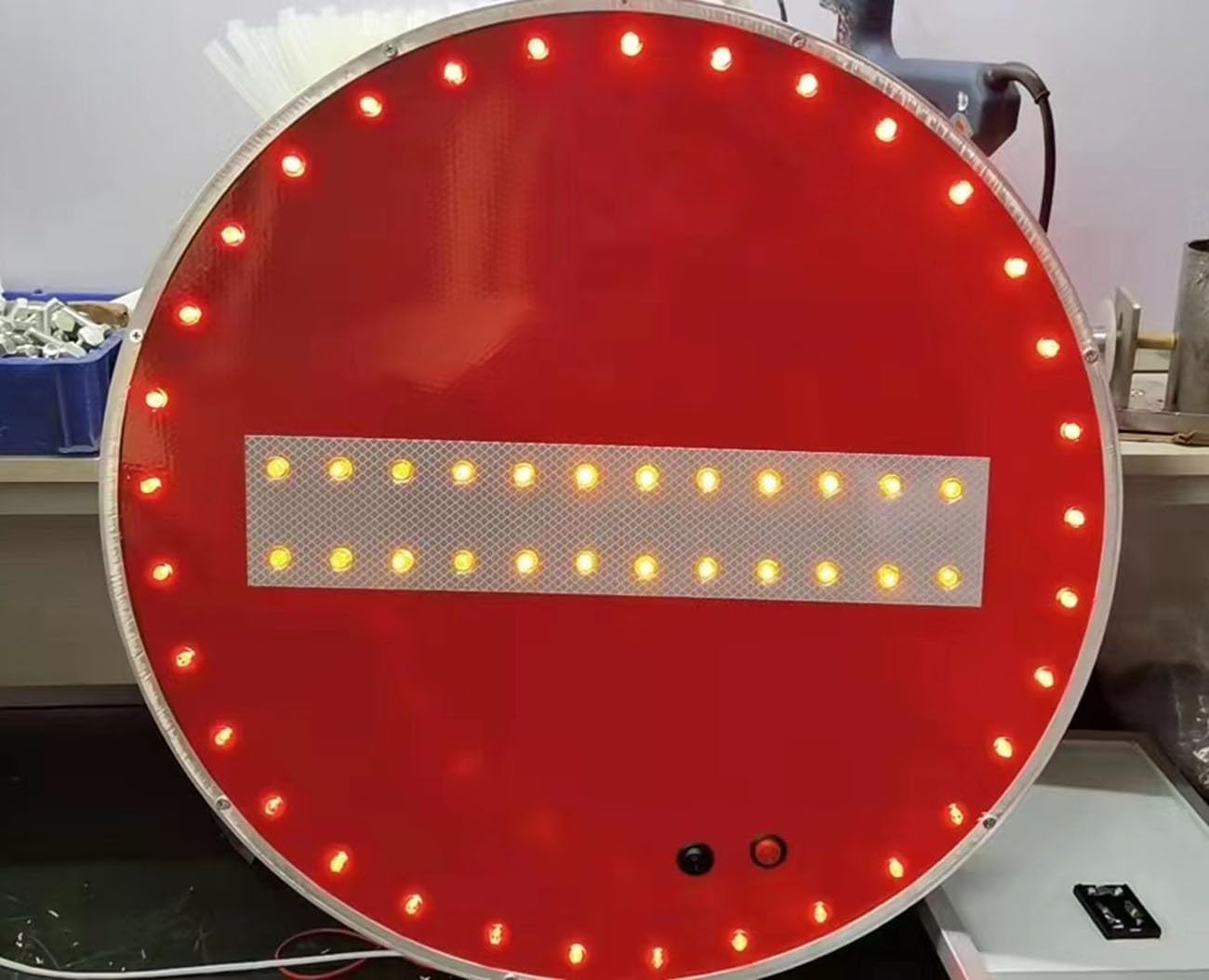 Señales de Advertencia LED de Seguridad Vial sin Entrada con energía Solar-Placa de Aluminio para señal de Seguridad Vial vehicular(60cm/23.6in)