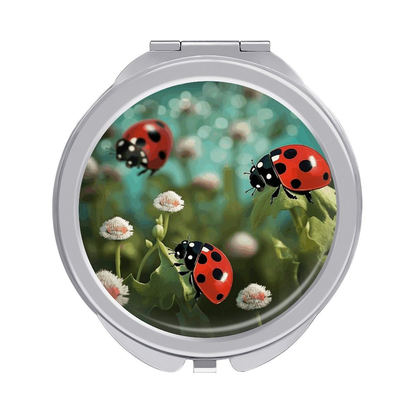 JTREHY Ladybug Landscape Makeup Mirror Silver Mirror Surface Folding Makeups Mirrors Lightweight Durable Looking Glass for Suitable Traveling Handbag and Purses