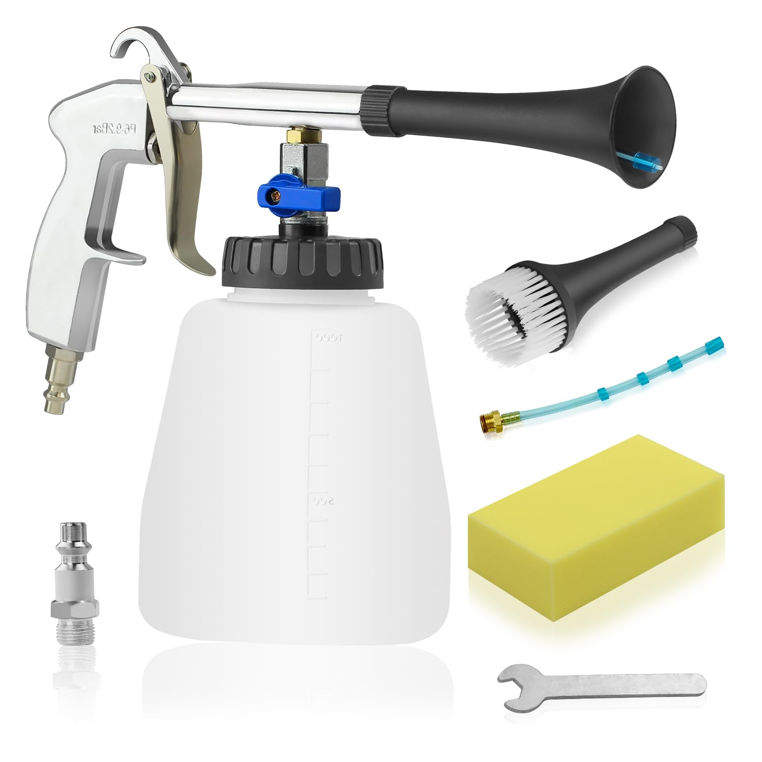 HUGEBO Car Cleaning Air Gun with 2 Nozzle Sets,Foam Bottle, Brush Head, Cleaning Sponge,Interior Cleaning Kit for Vehicle Upholstery, Carpet, and Seats