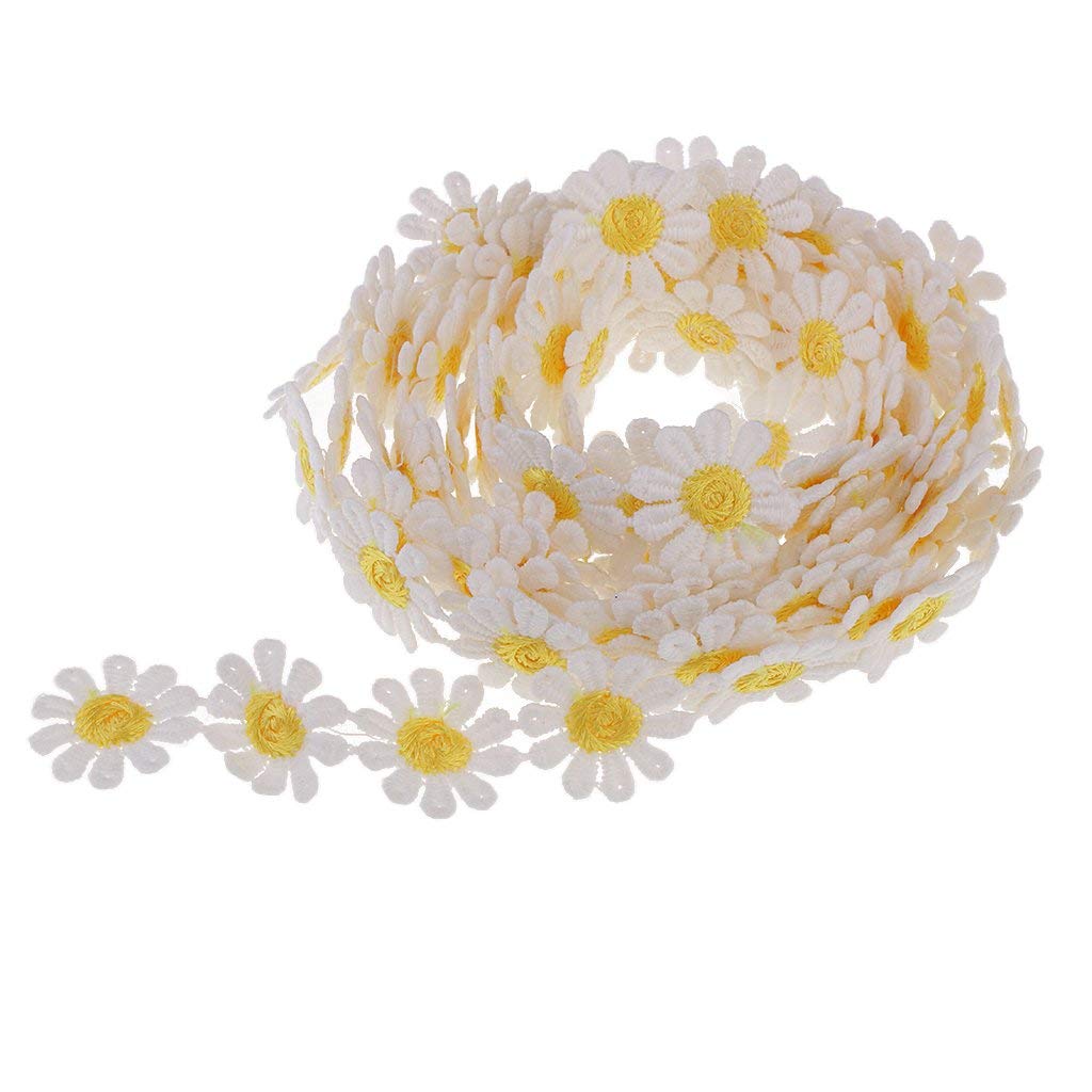 zalati Lace with Daisy Flower 3 Yards/ 108 inches Trims Embellishment for DIY Embroidered Sewing and Craft - White and Yellow