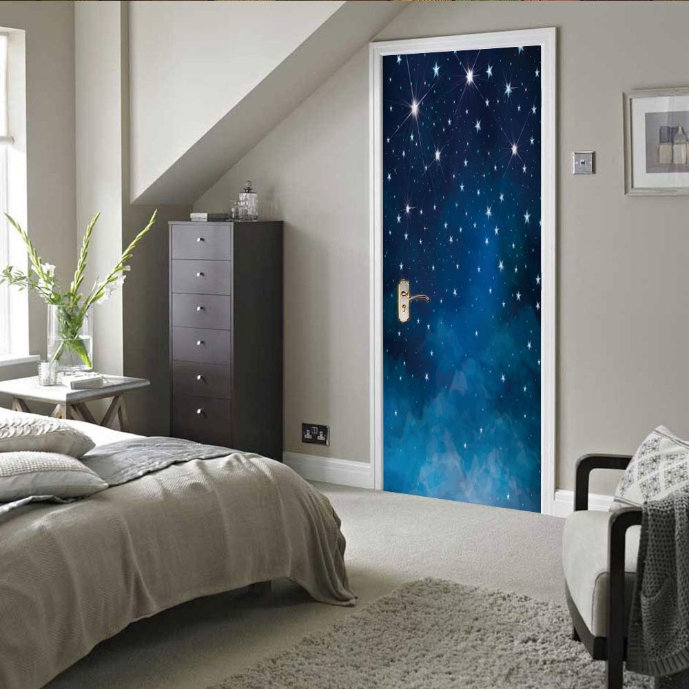 Stickers mural porte 3D ciel étoilé bleu 63x205 cm pour décoration