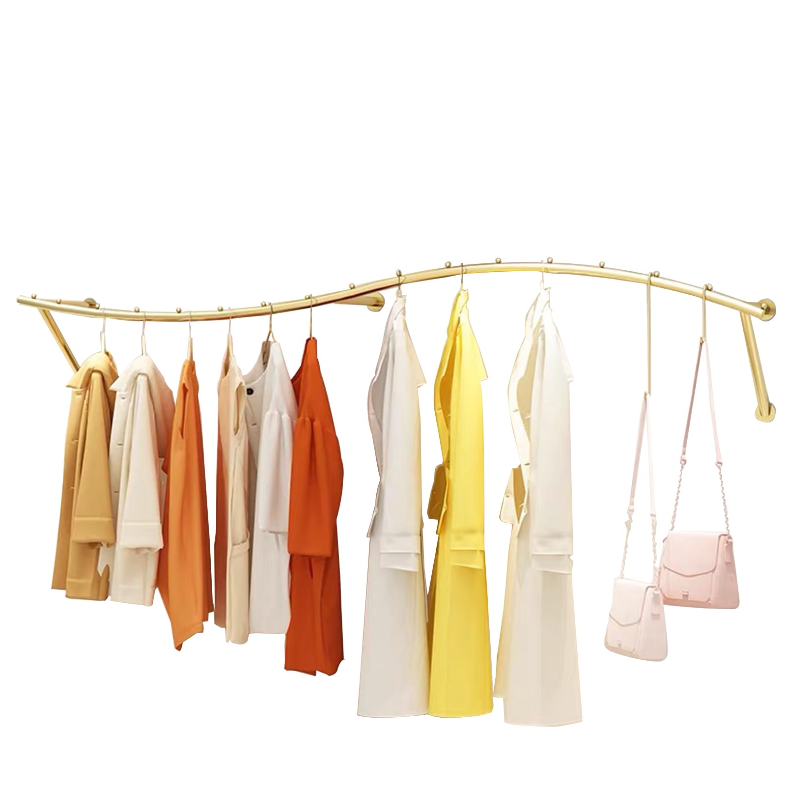 Gold Clothing Rack for Boutiques, Wall Mounted Retail Display Garment Rack for Houseware, Chrome Rolling Racks for Clothes Stores and Commercial