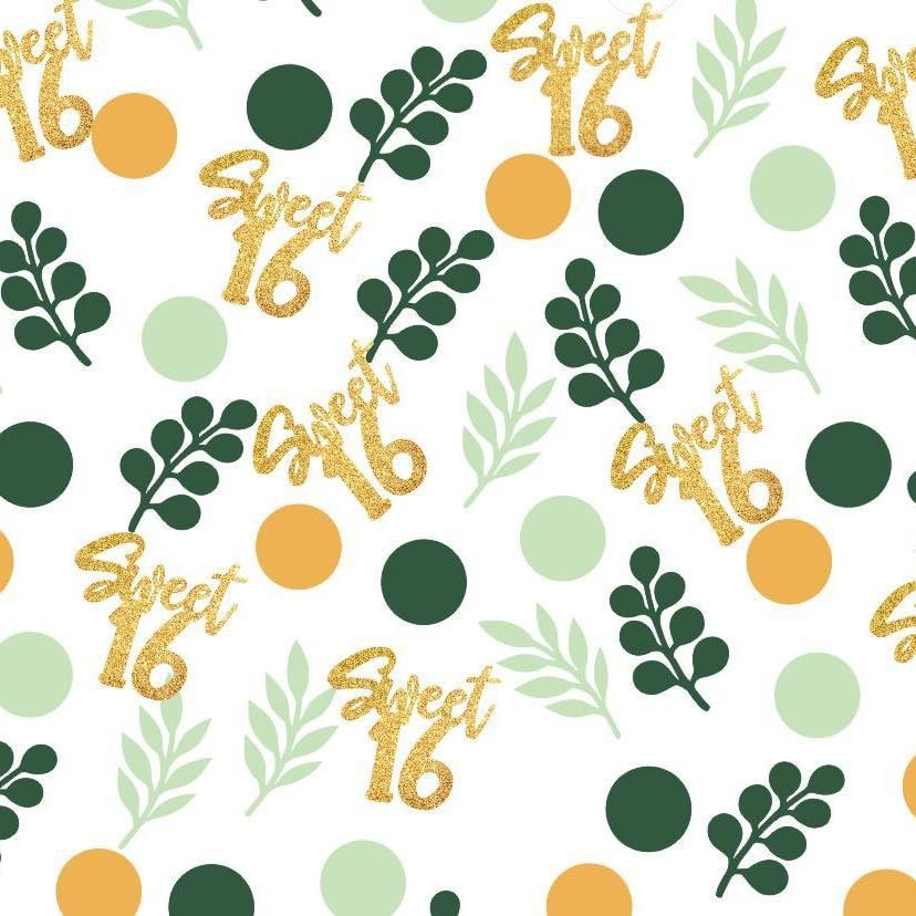 Happy 16th Birthday Confetti 16th Anniversary Glitter Foil Sixteen Table Decoration Sequins for 16 Years Birthday Table Confetti Party Decoration Gold Green