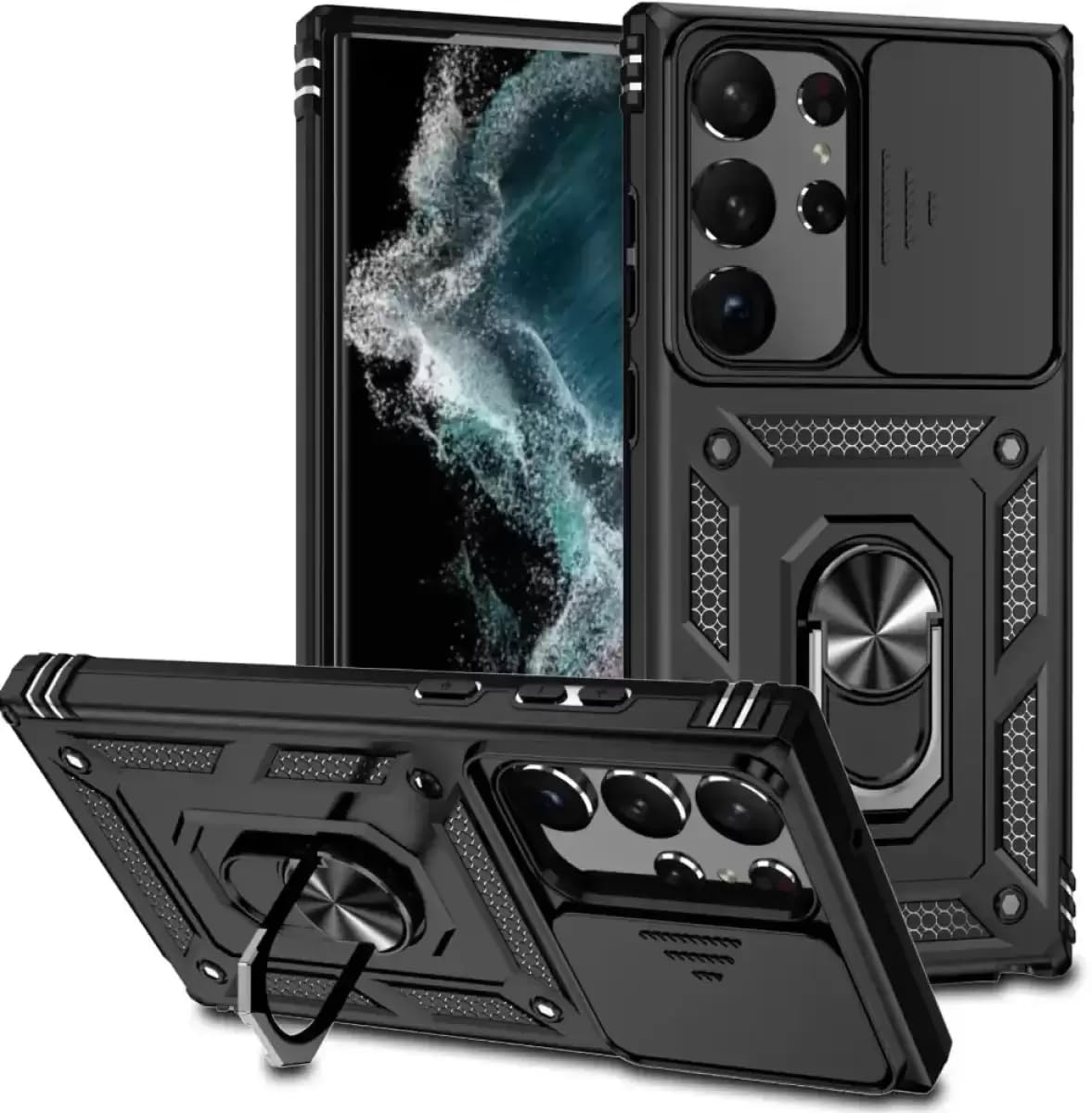 Scalebee Back Cover for Samsung Galaxy S24 Ultra Heavy Duty Slide Camera Cover Built-in Rotated Ring Kickstand (Black, Rugged Armor) (S24 Ultra) (B0CYGR7ZQW) Amazon Price History, Amazon Price Tracker