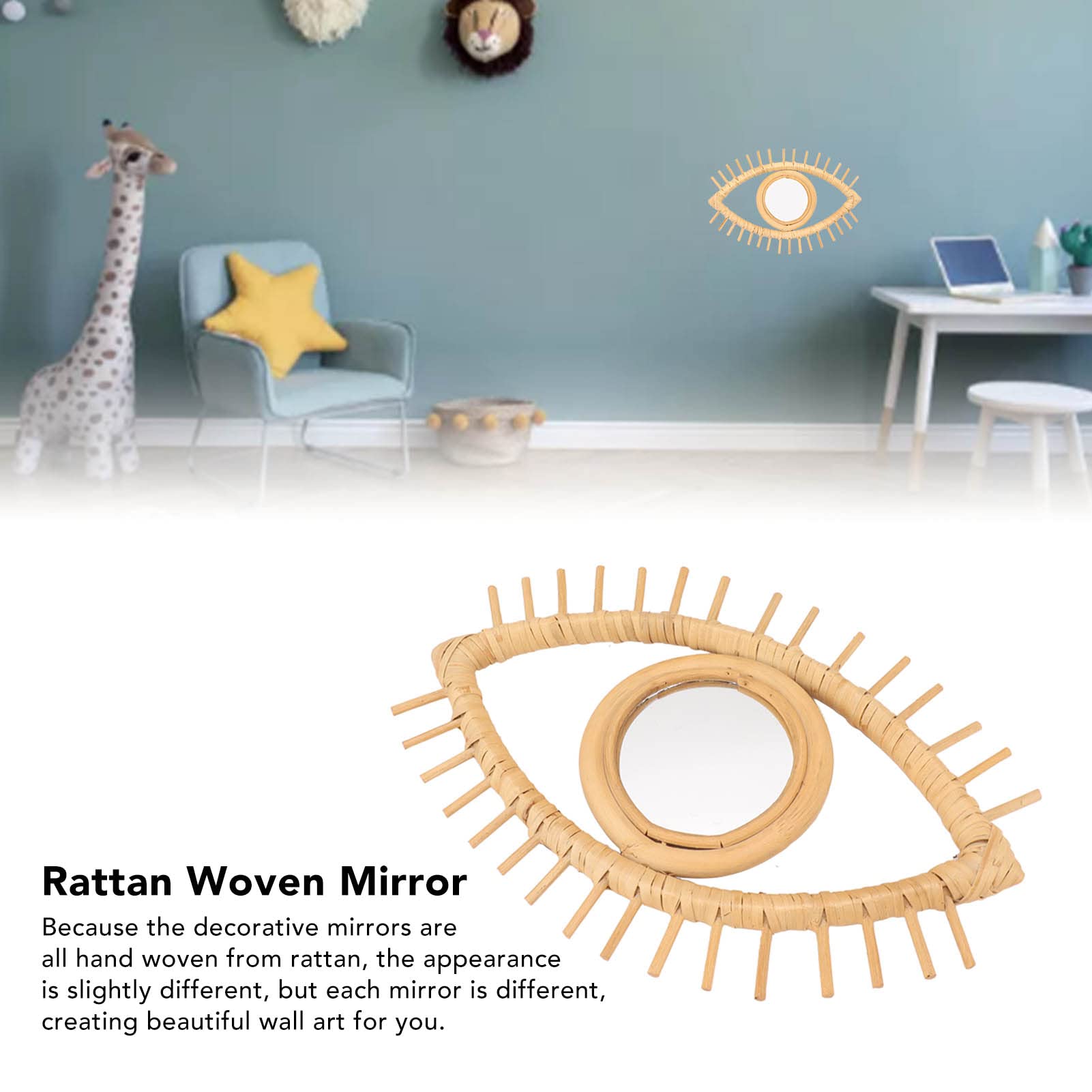 Specchio Per Occhi in Rattan, Specchio da Parete a Forma di Occhio, Decorazione da Parete Specchio in Rattan, Ornamenti Simbolici Ed Eleganti Realizzati Per La Decorazione del Bagno Dell'hotel Domesti