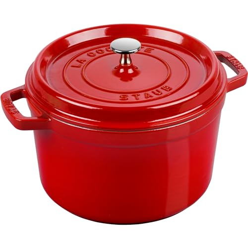 Image of Staub Cast Iron Dutch Oven 5-qt Tall Cocotte, Made in France, Serves 5-6, Cherry