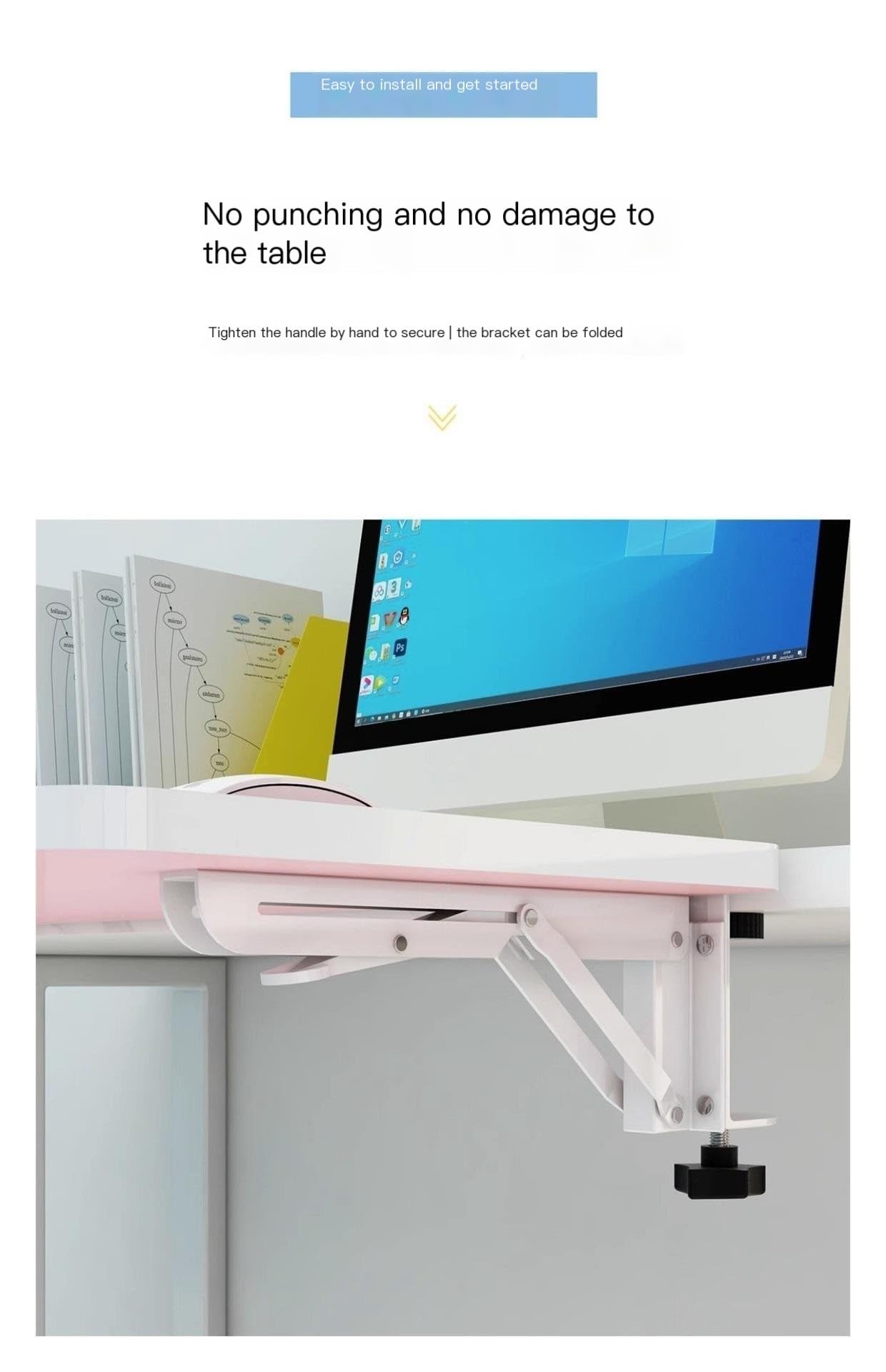 Schreibtisch Verlängerung Tischverlängerung Erweiterung Seitlich Ellenbogenauflage Kann Die Länge Oder Breite Des Desktops Erhöhen 90° Klappbar Schwarz Weiß Rosa Es Ist Nicht Nötig, Löcher Zu Stanzen
