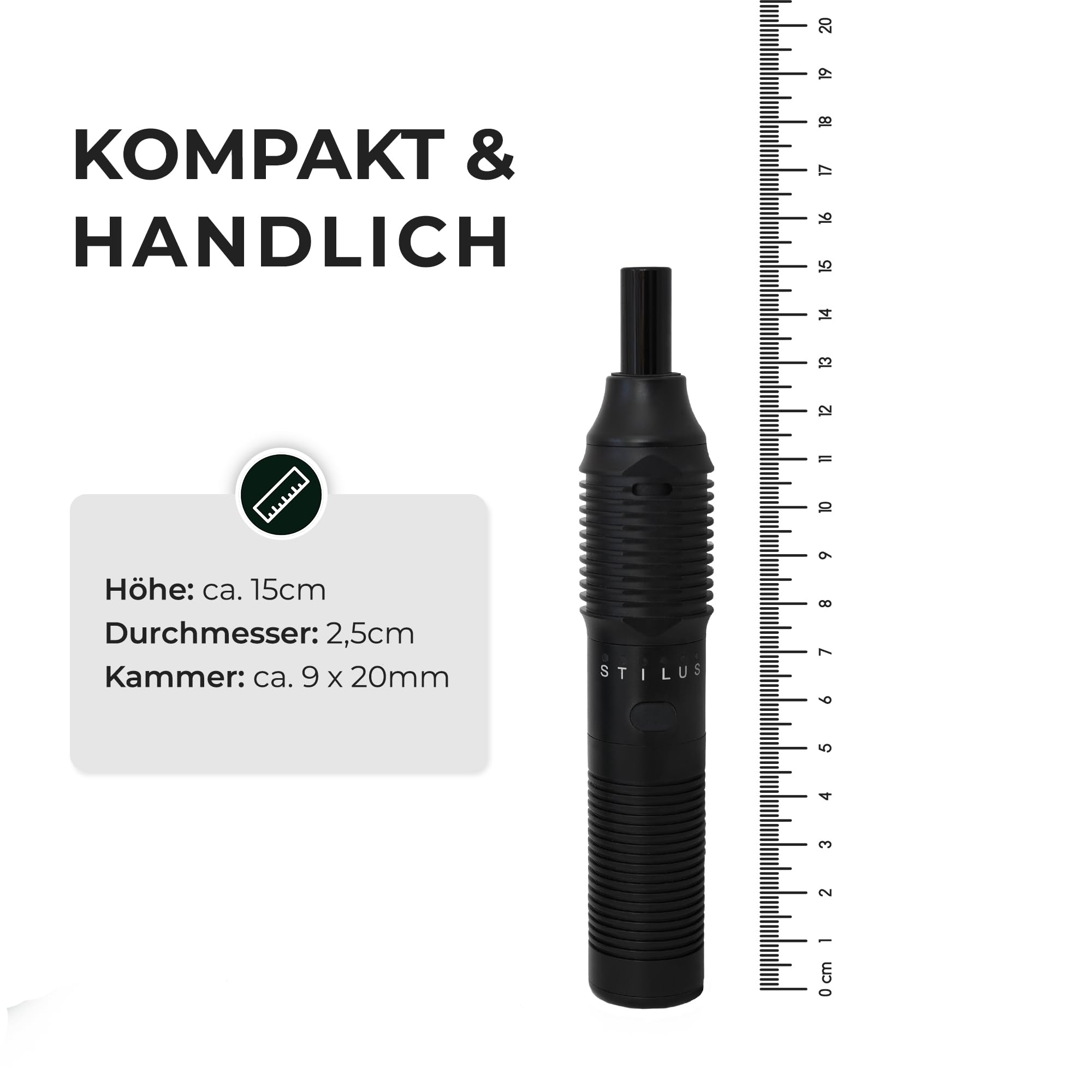HIZEN Vaporizer Stilus Mini + Glasbong Starter Set - Verdampfer für Kräuter, Konduktion Kräuterverdampfer mit USB-C, Aluminium Gehäuse, modular erweiterbar - nikotinfrei