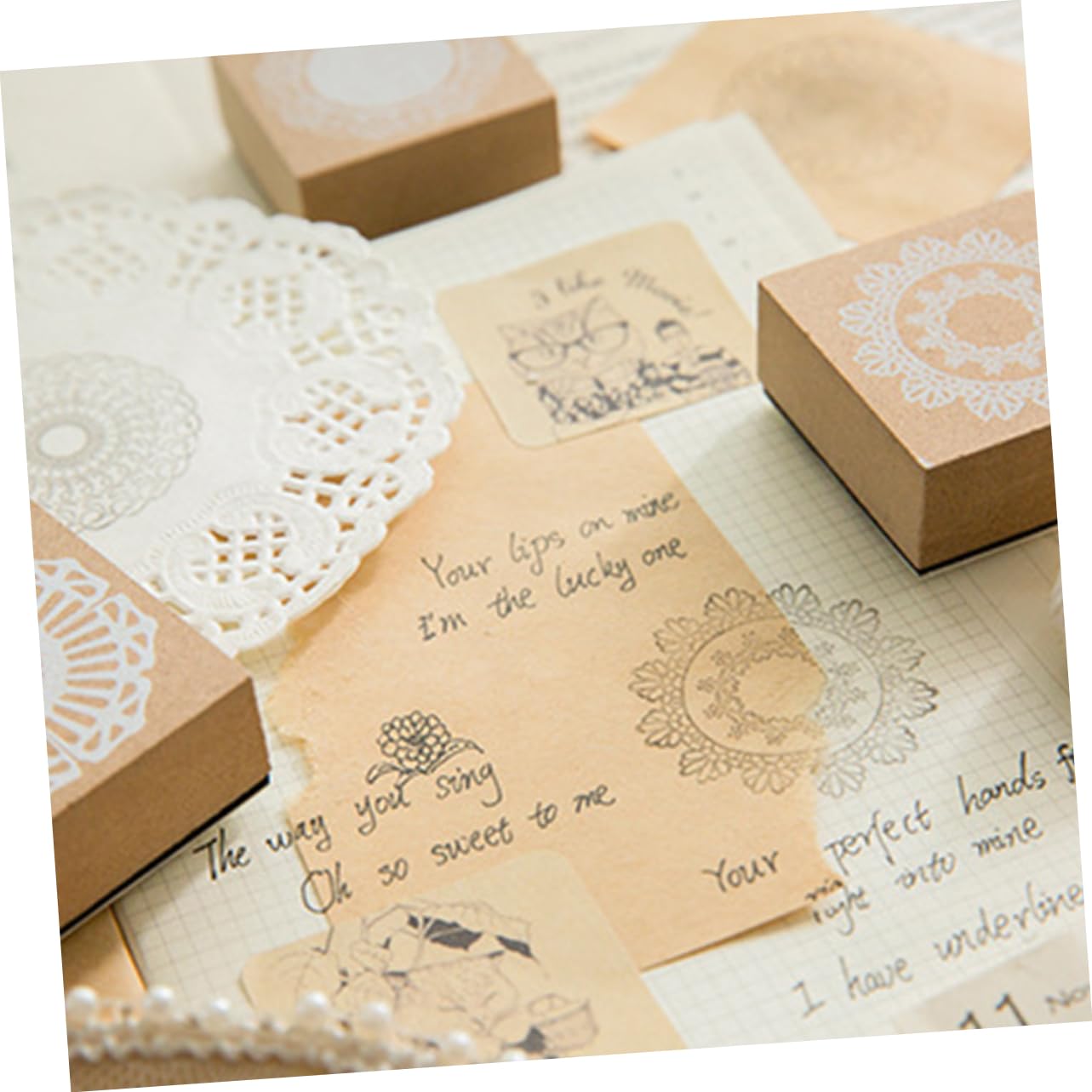 8stücke Lace Printed Wooden Rubber Stamps Lustige Stempel Für Scrapbooking Tagebuch Und Handwerksprojekte Zufällige Designs
