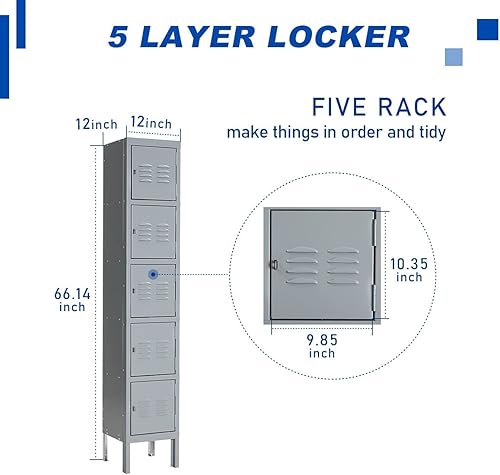 Vista 21 de Bonusall Taquilla de metal para empleados, armarios de almacenamiento de oficina, armarios de acero de 5 niveles para la escuela, compartimento
