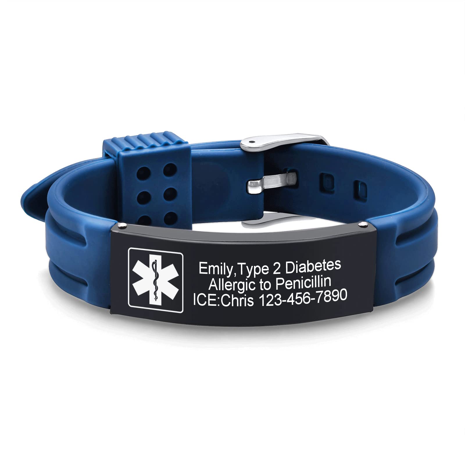 VNOX Medical Alert Bracelets for Men &amp; Women Kids with Free Engraving Adjustable Stainless Steel Mesh Emergency Medical ID Bracelets Wristband