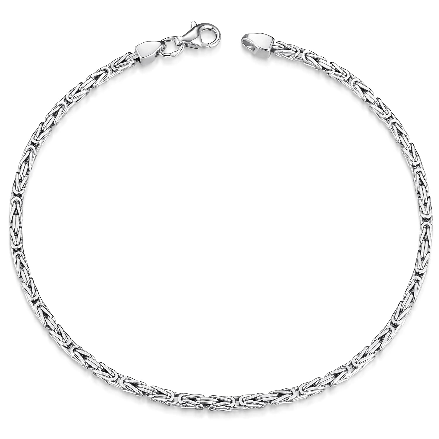 MATERIA by Matthias Wagner Pulsera para hombre, cadena bizantina de plata 925, cadena cuadrada de 2,5 mm rodiada, 22 centimeters, Plata de ley