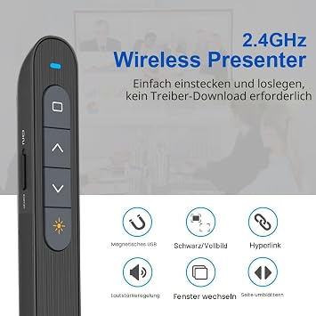 2-in-1 USB Type C Kabelloser Presenter Pointer für Präsentationen Hyperlink Volume Pointer Prasentation Fernbedienung2.4GHz USB Powerpoint Präsentation Wireless Present Fernbedienung für Laptop