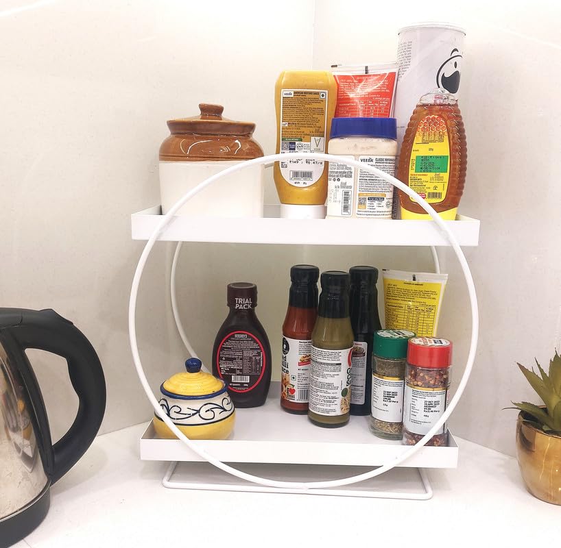 appeasy Metal Kitchen Countertop 2-Tier Seasoning Jar Storage Organizer, Bathroom Countertop Organizer Shelf - White 3