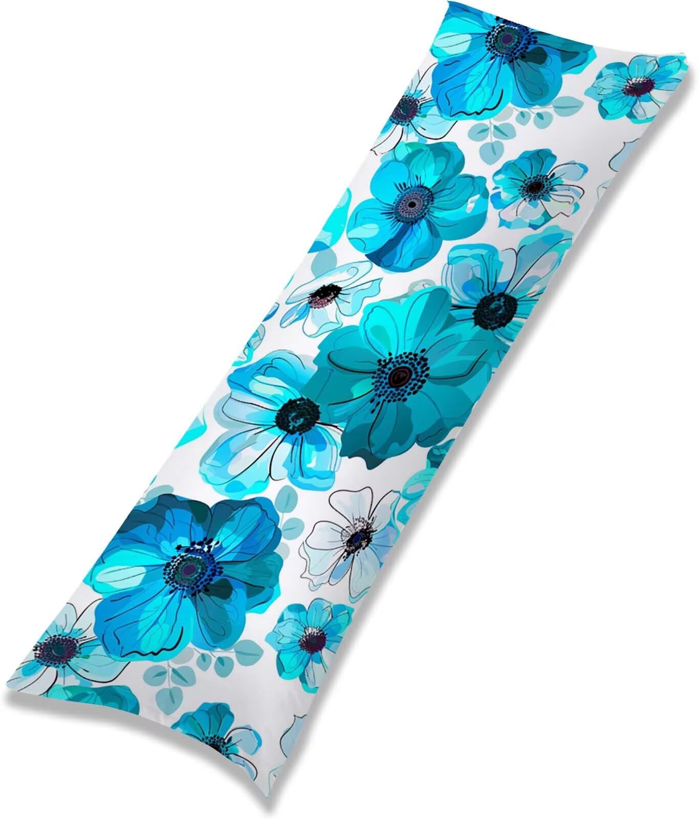 Fodera Cuscino 55 x 160 cm, Blu-11 Velluto Copricuscini Letto, | con Invisibile Cerniera, Morbida e Traspirante, per biancheria da letto, divano, hotel, chi dorme sul fianco Fiore-2 j-333