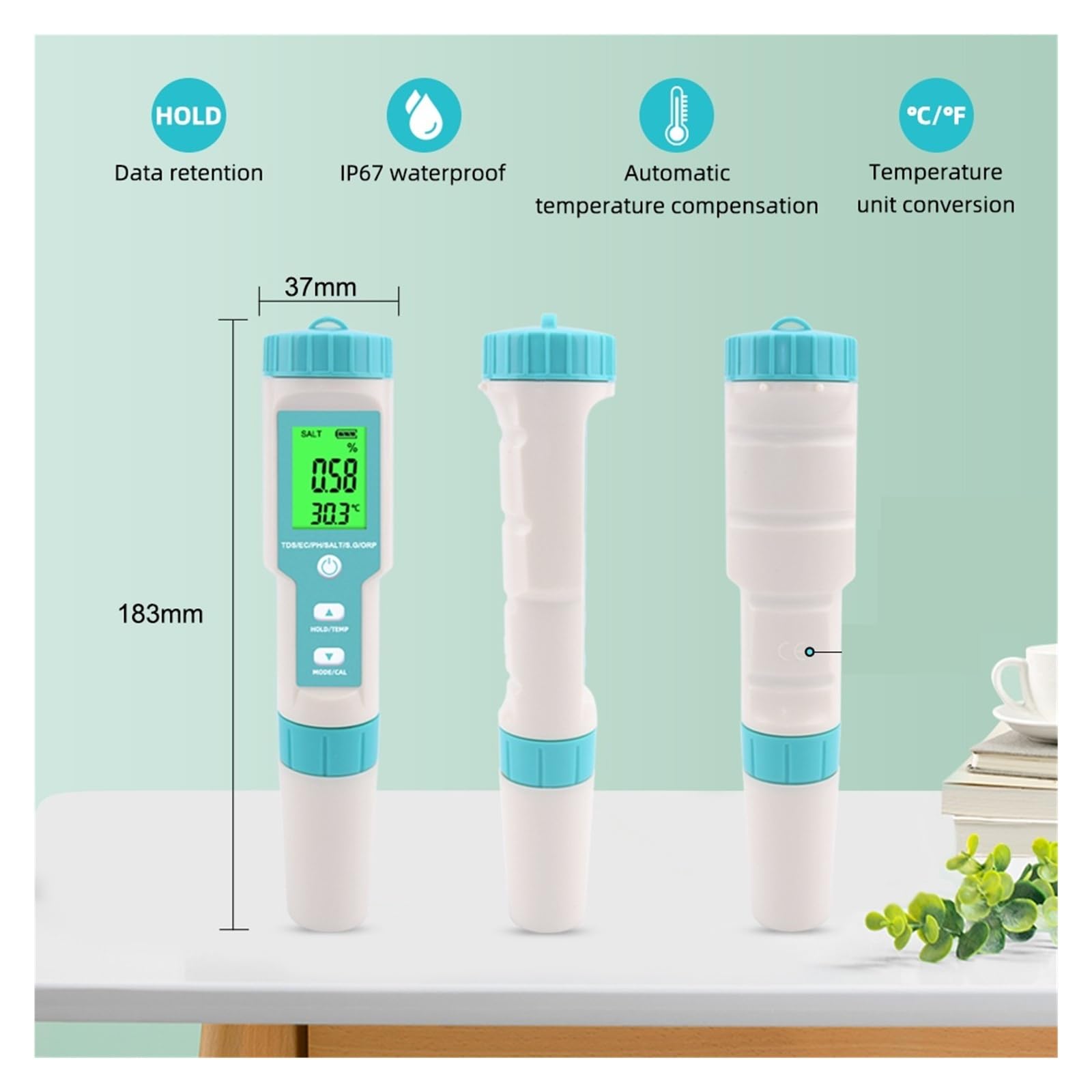 Testeur de qualité de l'eau Testeur de qualité de l'eau 7 en 1 PH/TDS/EC/ORP/salinité/température C-600 for Eau Potable