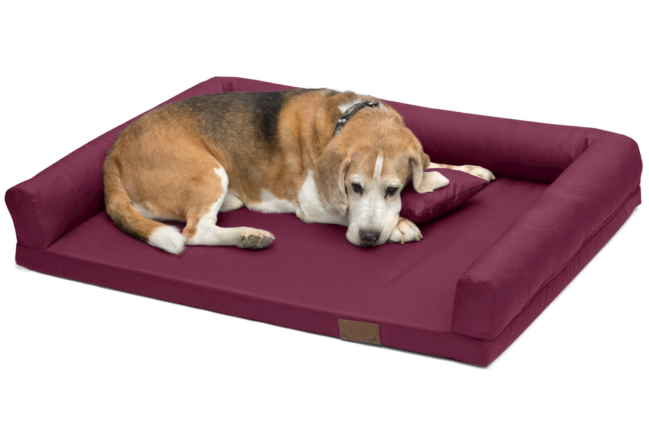 Juelle Cama Ortopédica para Perros Grandes, Colchón Ergonómico con Laterales para Perros Grandes, Funda Extraíble, Lavable a máquina, Lucky 2XL (Tamaño: L - 120 x 90 cm, Borgoña)