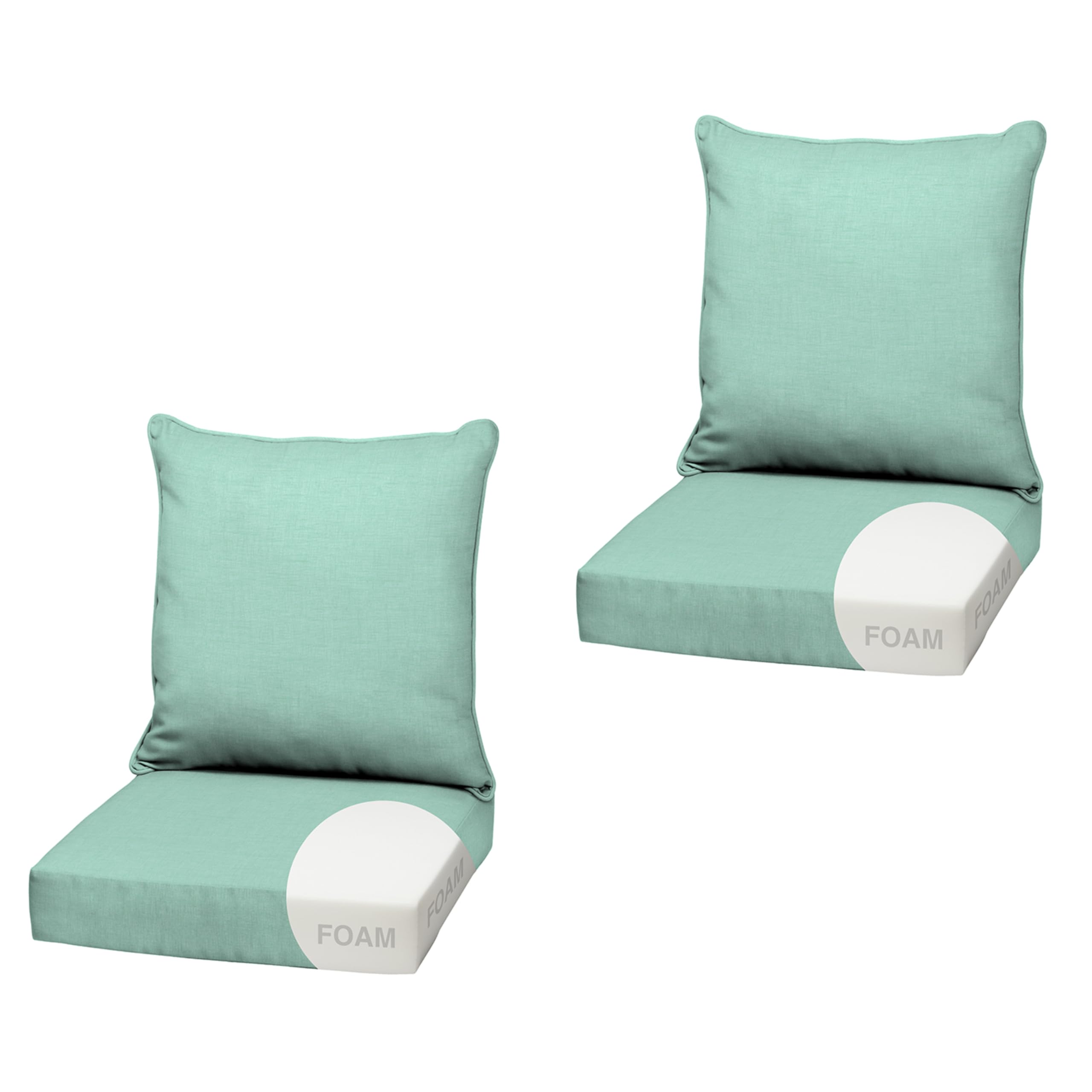 Arden Outdoor Deep Seat Cushion Set, Foam, 2-Pack, 22x24, Aqua