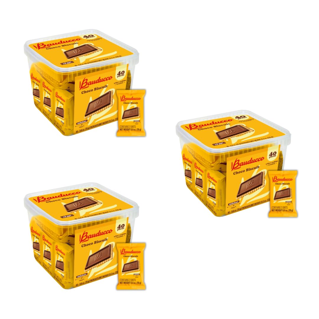 Bauducco Choco Biscuit Cookies, 25.3 oz (Pack of 120) - Crispy & Delicious Chocolate Cookies, Individually Wrapped for Snacks, Dessert & Lunch Boxes - 2 Cookies per Pack