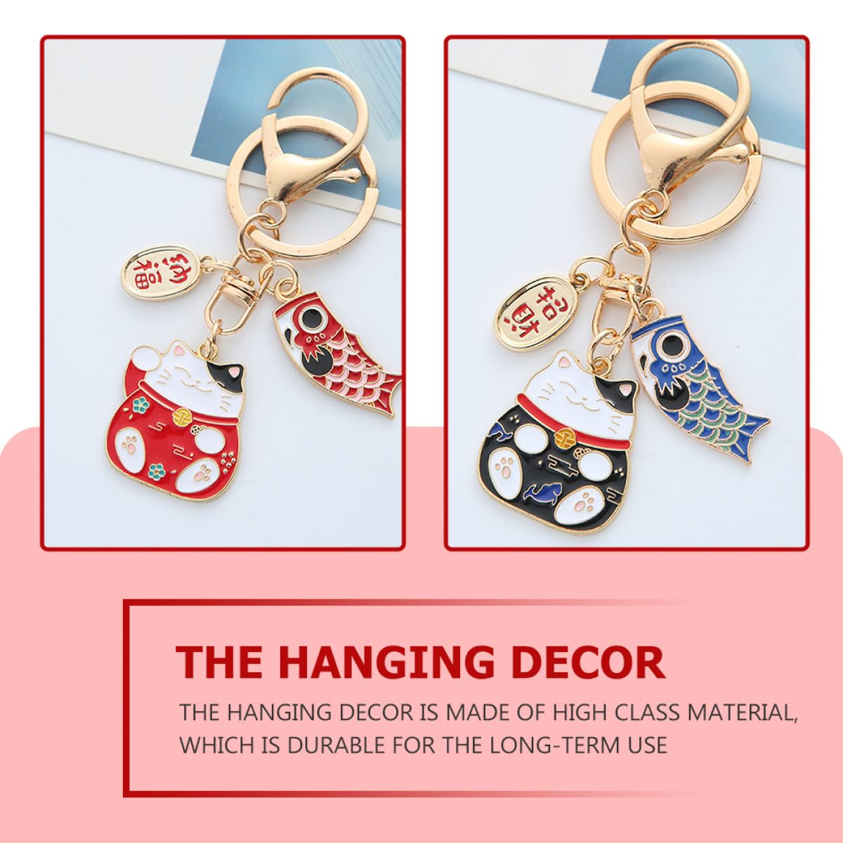 PATKAW 2 Piezas Llavero de Gato Fortuna de Aleación de Zinc Rojo, Diseño Práctico y Multiusos, Adecuado para Decoración de Mochilas Escolares y Obsequio de Cumpleaños