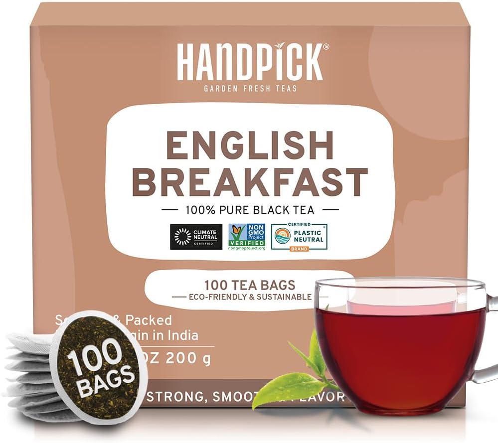 HANDPICK, English Breakfast Black Tea Bags (100 Count) NonGMO Strong
