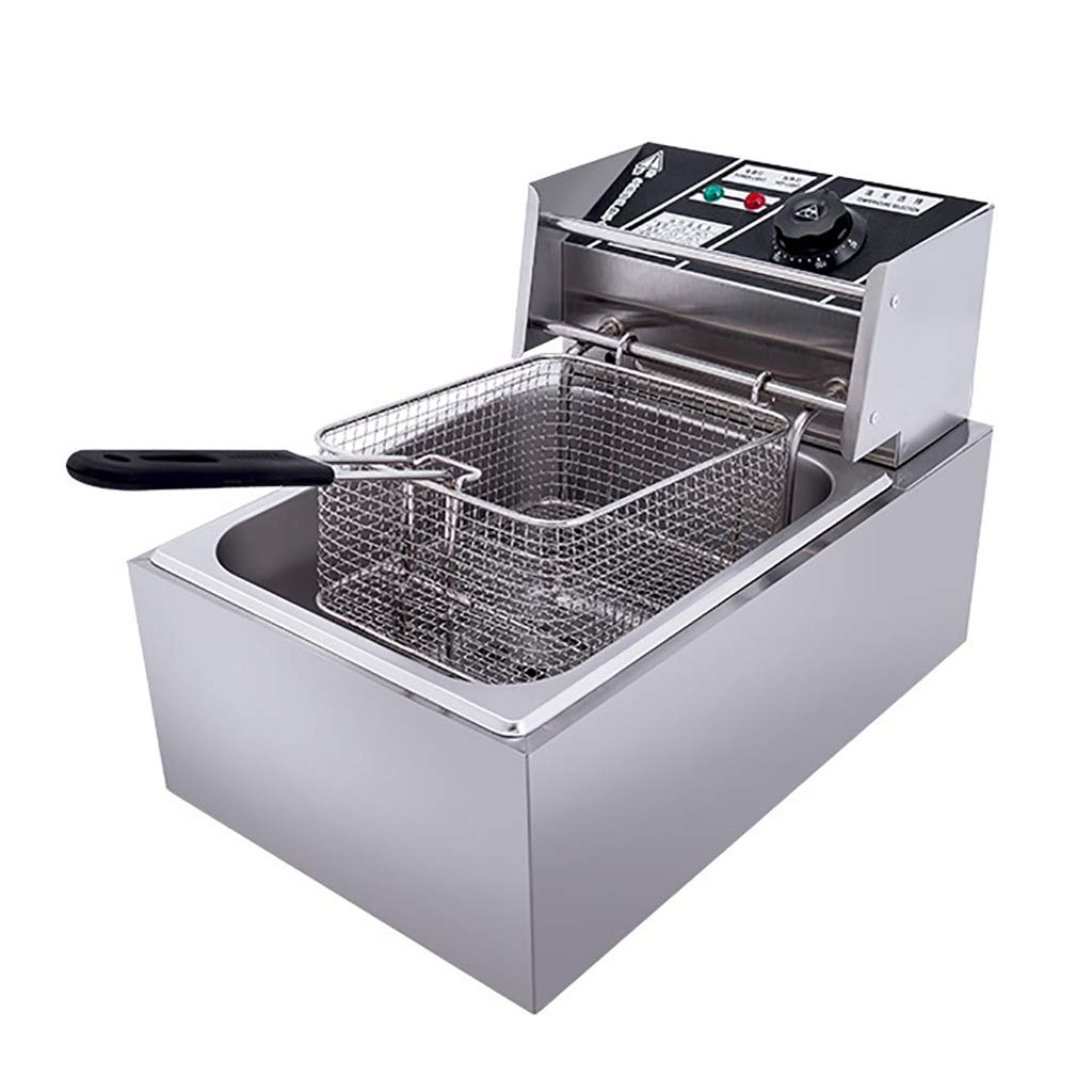 Freidora eléctrica Comercial de 10 l, de Acero Inoxidable, de una Sola Cesta, para Uso Industrial, para Restaurante, para freír Patatas Fritas caseras, Pollo y Patatas Fritas en la
