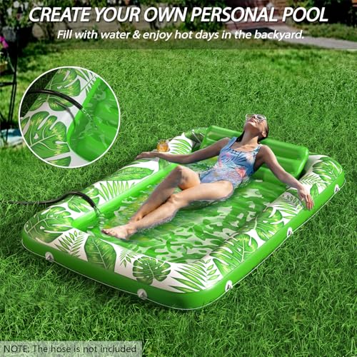 Image of Inflatable Tanning Pool Lounger Float - Jasonwell 4 in 1 Sun Tan Tub Sunbathing Pool Lounge Raft Floatie Toys Water Filled Tanning Bed Mat Pad for Adult Blow Up Kiddie Pools Kids Ball Pit (Green,L)