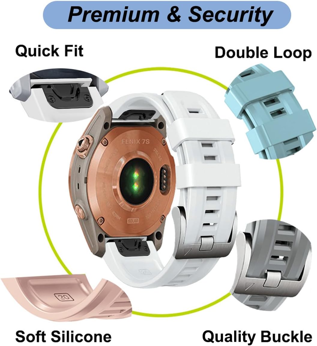 20mm Watch Band for Garmin Fenix 7S 6S 5S, Soft Silicone Band Strap Bracelet Wristband with Quick Fit for Garmin Women Smart Watch - Image 3