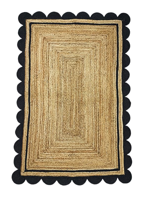 Tapis en jute bohème noir et beige, 0,9 x 2,1 m