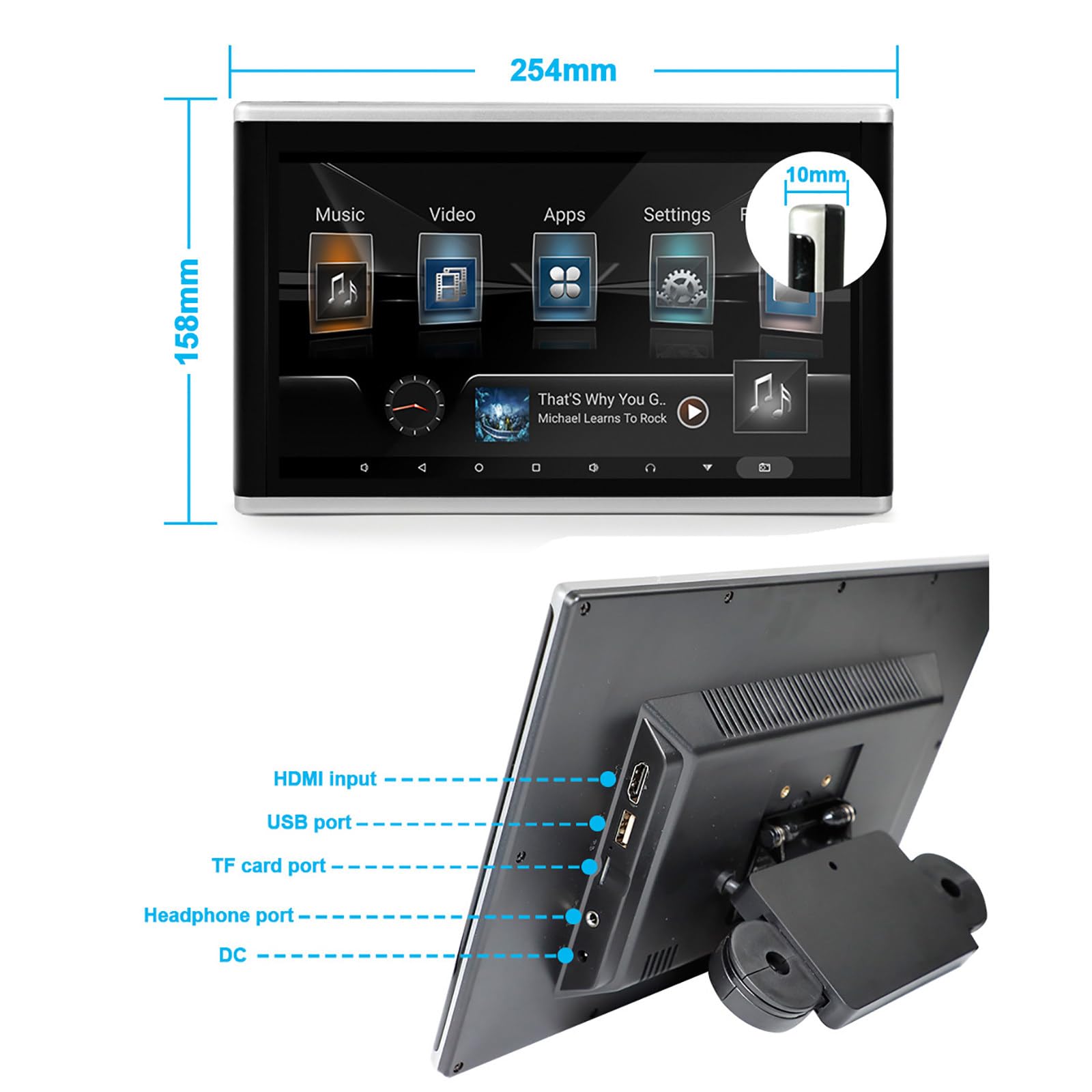 10 1 Cali Monitor Zaglowka Samochodowego Odtwarzacz Wideo Ekran Dotykowy HD Wspiera 4K Wideo Bluetooth HDMI Wejscie FM USB Uniwersalny Telewizor Tyl Fotela Kino Rozrywka Aut