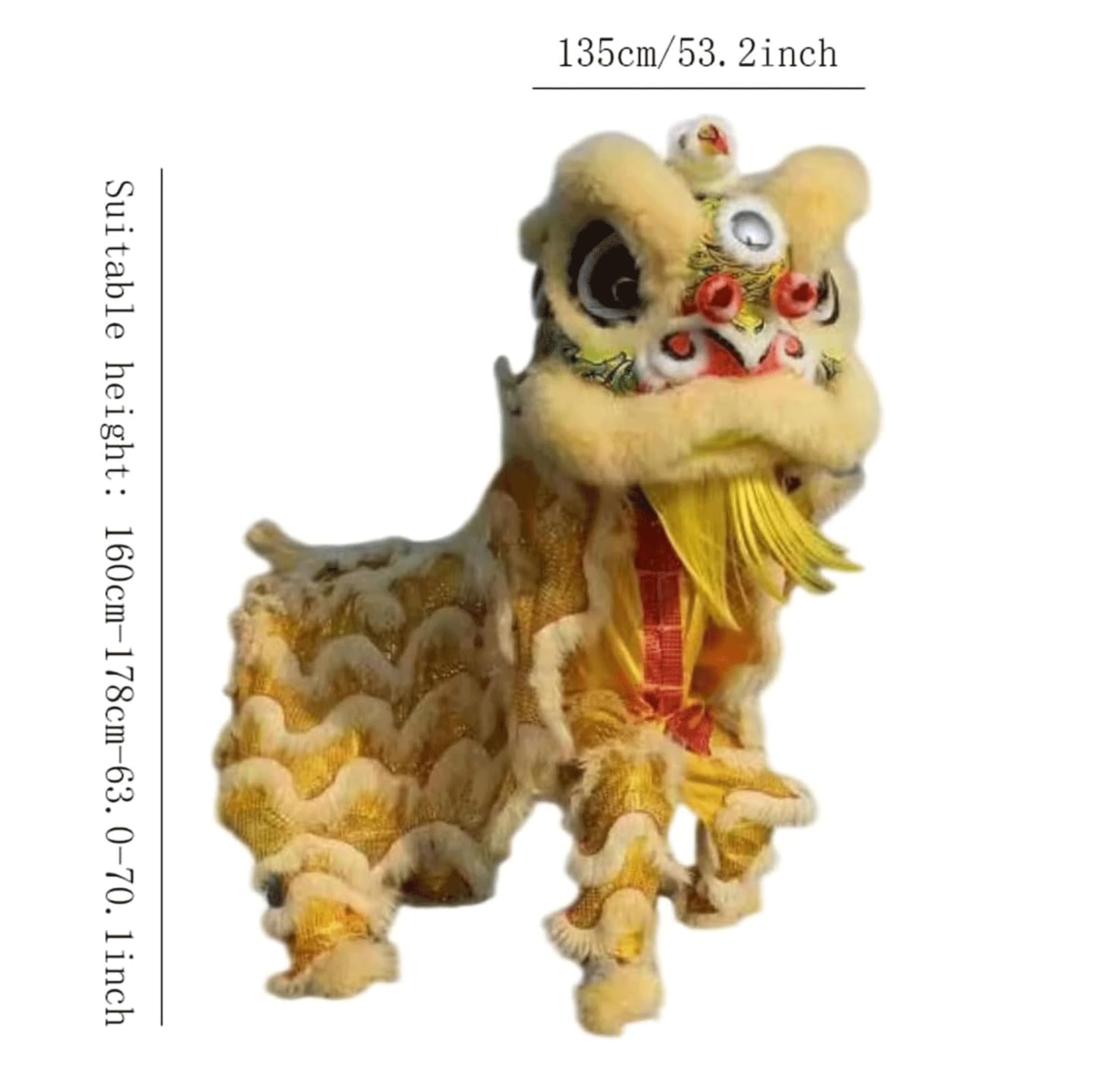 BKEKM Löwentanz-Set, traditioneller Löwentanz, Löwenerwachen, südländisches Wolllöwentanzkostüm, wunderschönes Löwenmaskottchen, Löwentanz-Requisiten