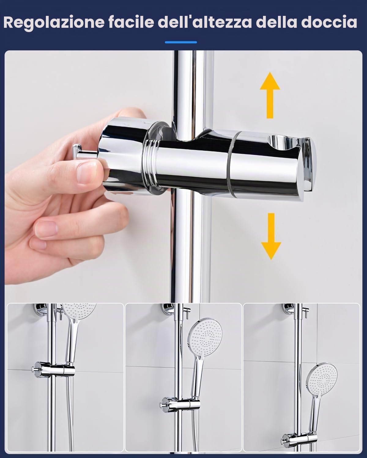 YEAUPE Supporto di Ricambio per Soffione Doccia - Universale Supporto Doccia Regolabile con 2 ganci per asta doccia da 16-28 mm, Porta Doccino, Porta Doccino per Doccia in ABS, Cromato