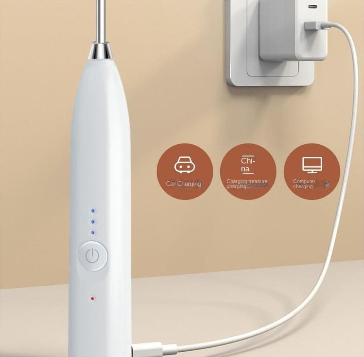 Frullino Montalatte per Macchiato Frullatore Elettrico Montalatte A 3 velocità Frullatore A Immersione Agitatore per Schiuma Ricaricabile USB Schiumatore Latte(White)
