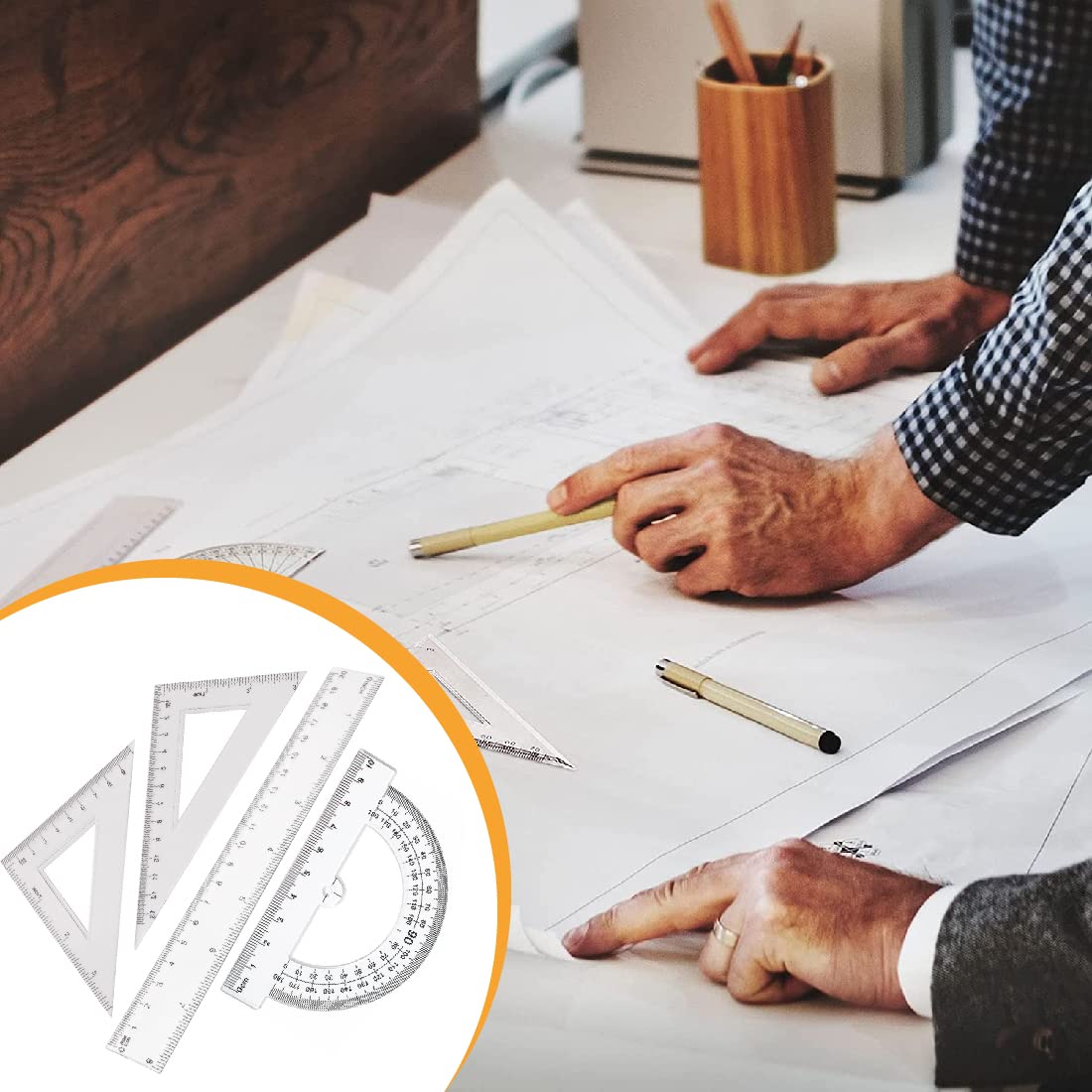 Set 4 Pezzi Geometria - Righello 20cm, Goniometro, Squadre 45° E 60° Per Studenti - Foto 3