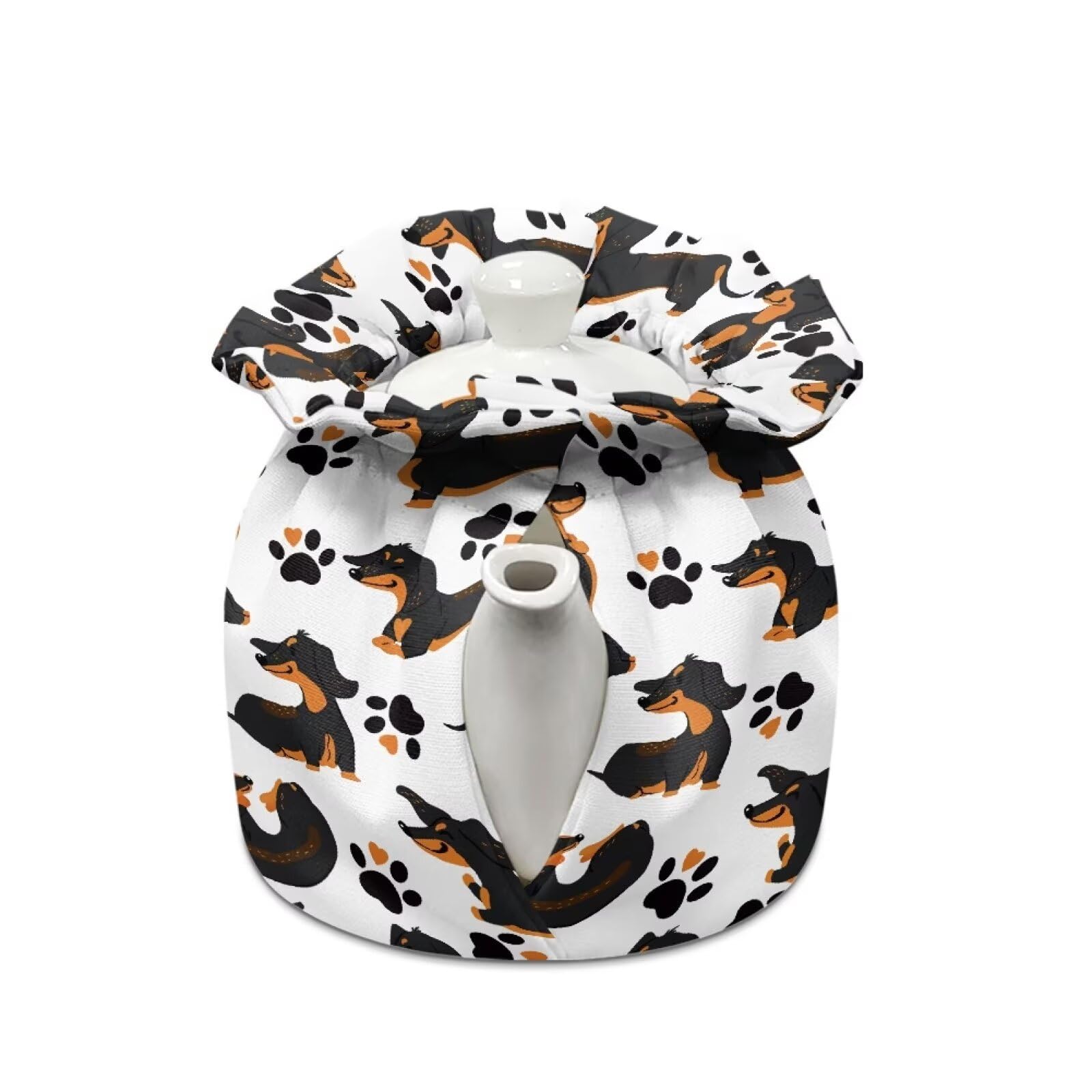 Pzuqiu Tea Pots Cozy with Dachshunds Dog Paw Pattern Reusable Tea Kettle Quilt Keep Tea Warm Soft Lightweight Fabric Easy Install Clean