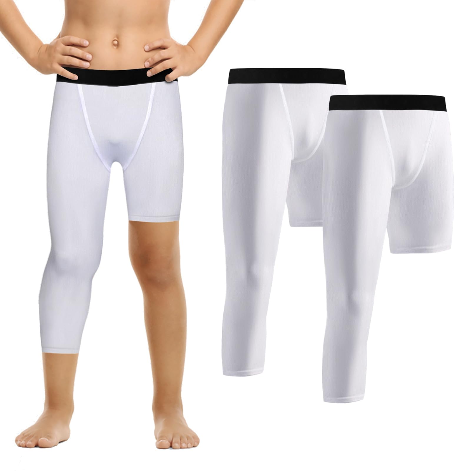 Valcatch Pantalon de Compression 3/4 Capris pour Garçons Jeunes, Legging Une Jambe, Couche de Base Athlétique pour Course Basket